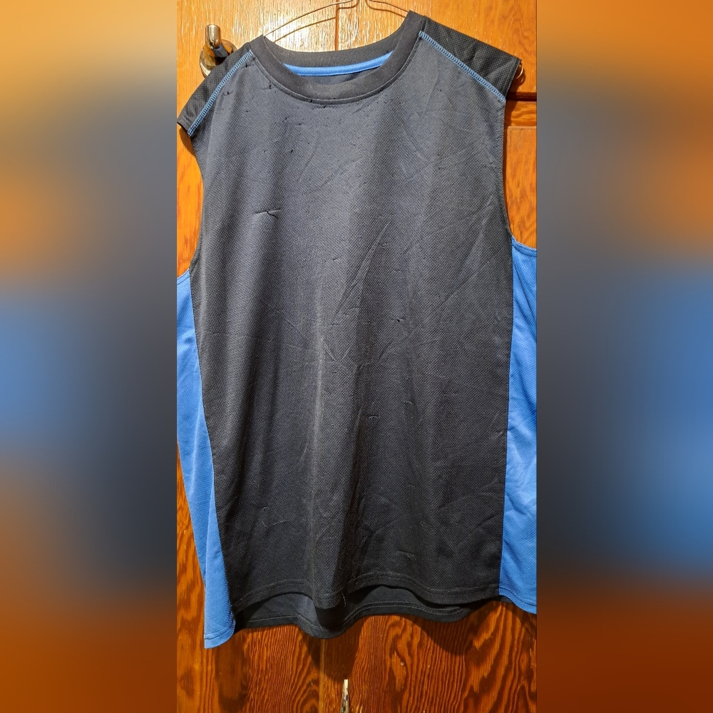 Men's Sleeveless Black and Blue Wicking Shirt